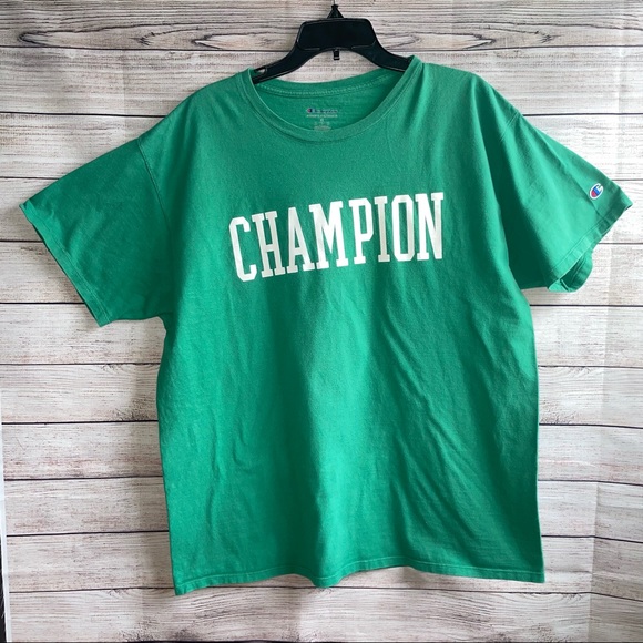 Champion Logo lettering T-Shirt Men’s X-Large Green Crew Neck Tee shirt sleeve - Picture 3 of 11